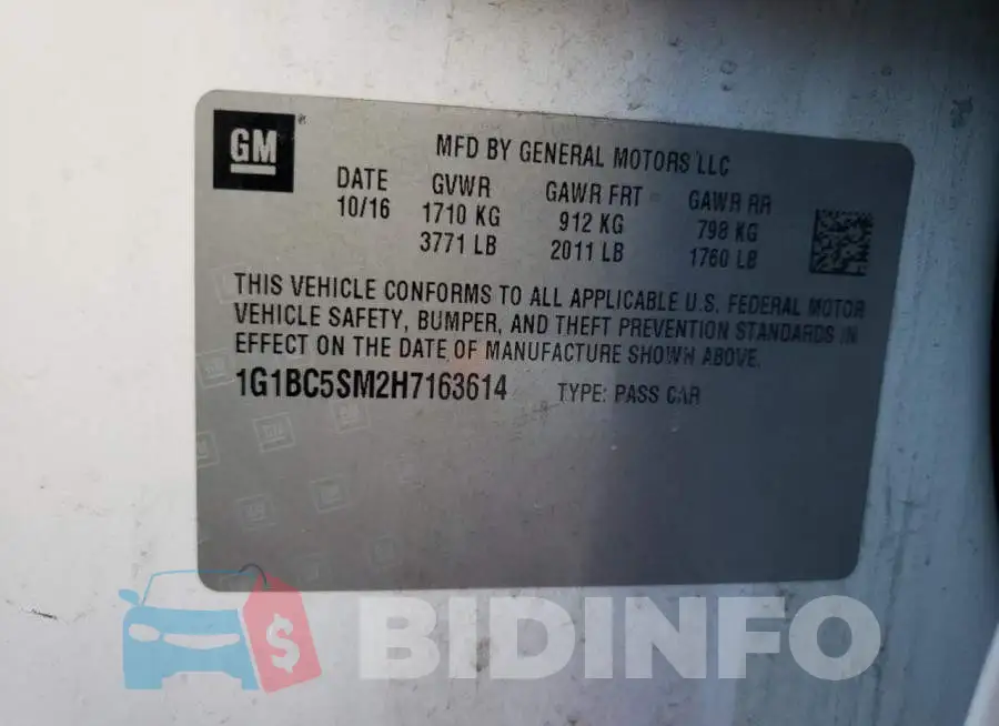 1G1BC5SM2H7163614 Photo# 13