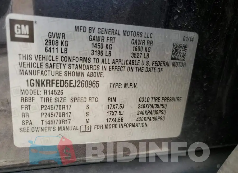 1GNKRFED5EJ260965 Photo# 12