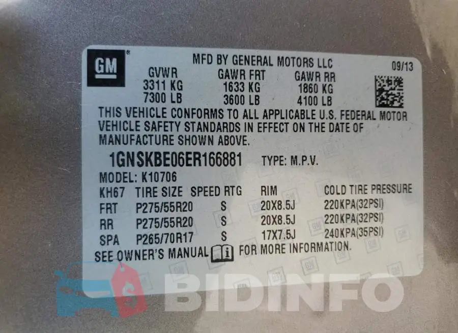1GNSKBE06ER166881 Photo# 13