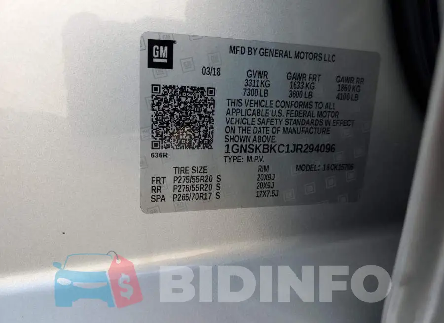 1GNSKBKC1JR294096 Photo# 12