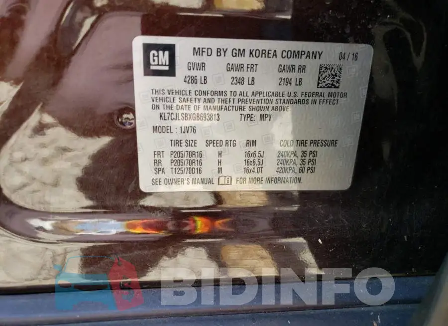 KL7CJLSBXGB693813 Photo# 14