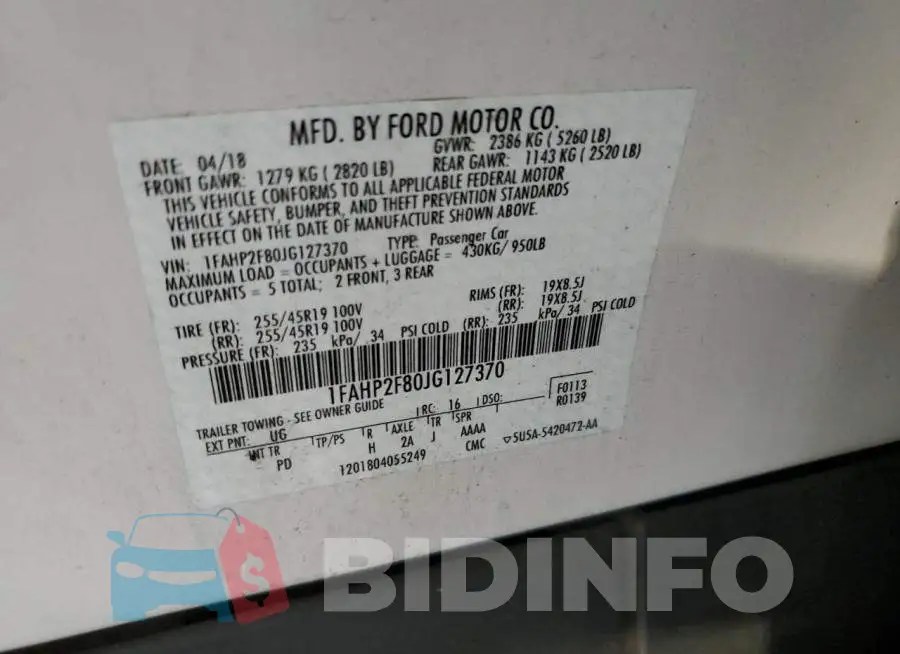 1FAHP2F80JG127370 Photo# 12