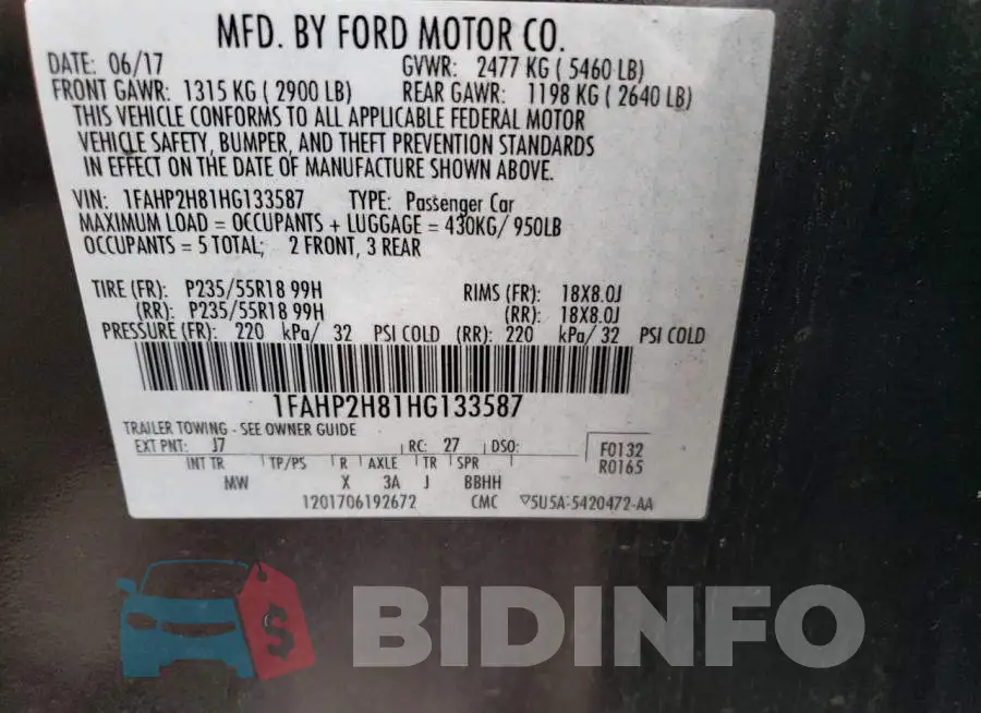 1FAHP2H81HG133587 Photo# 13