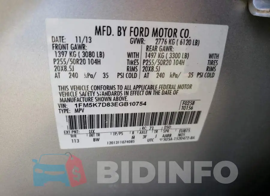 1FM5K7D83EGB10754 Photo# 13
