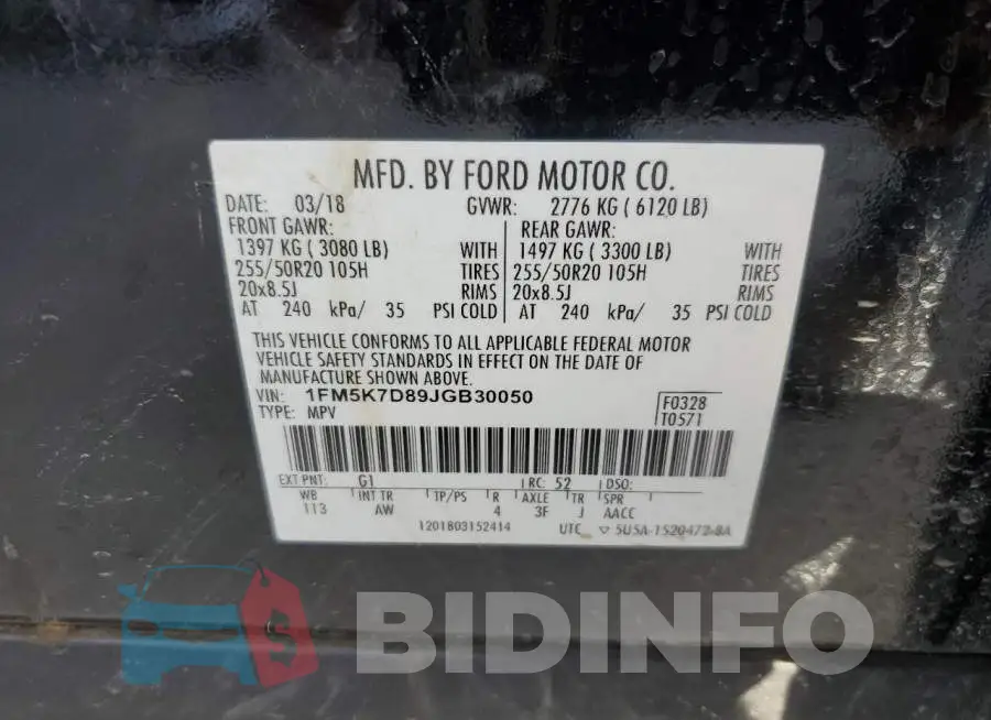 1FM5K7D89JGB30050 Photo# 13