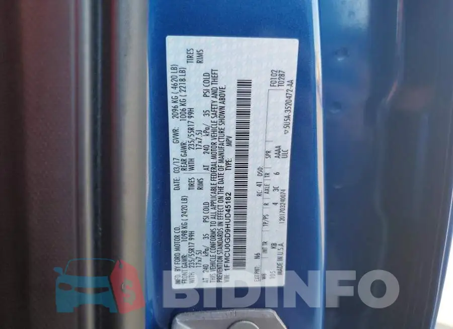 1FMCU0GD9HUD45182 Photo# 12