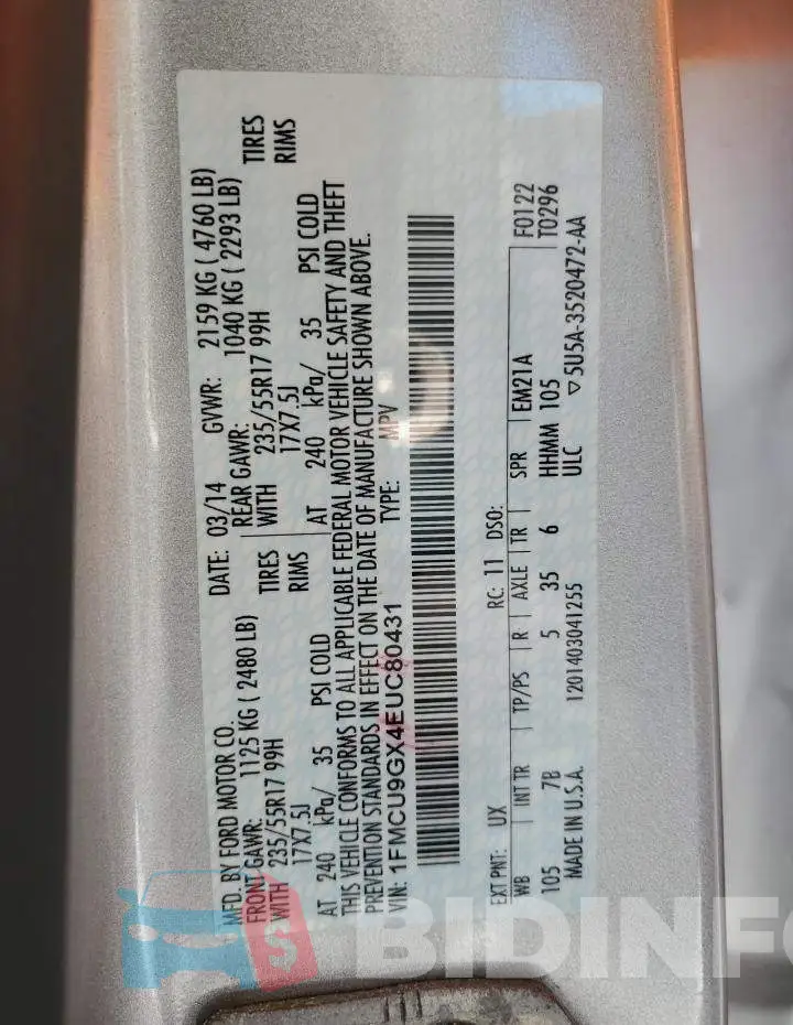 1FMCU9GX4EUC80431 Photo# 13