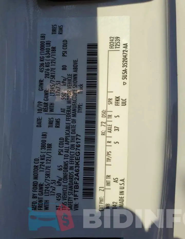 1FTBF2A63KEG76177 Photo# 12