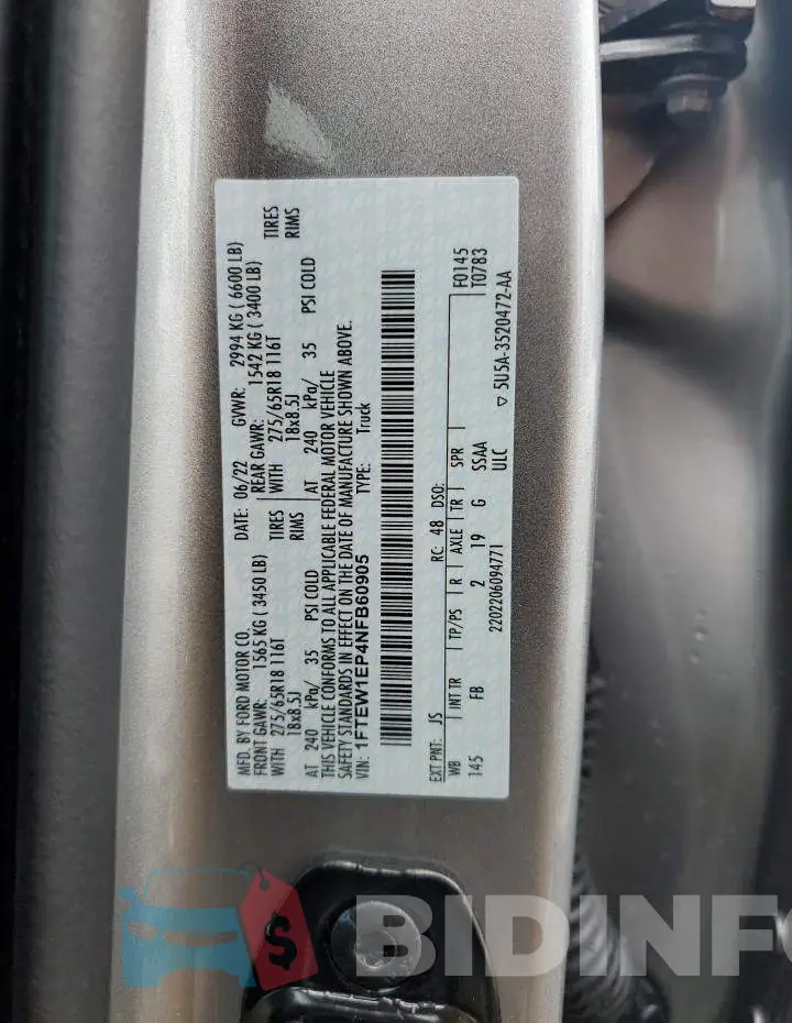 1FTEW1EP4NFB60905 Photo# 12
