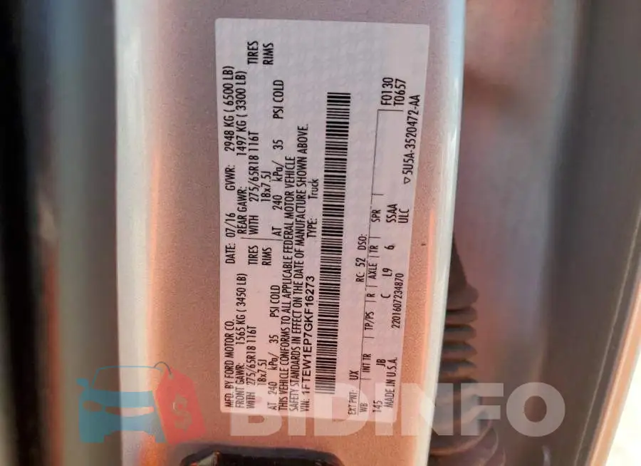 1FTEW1EP7GKF16273 Photo# 12
