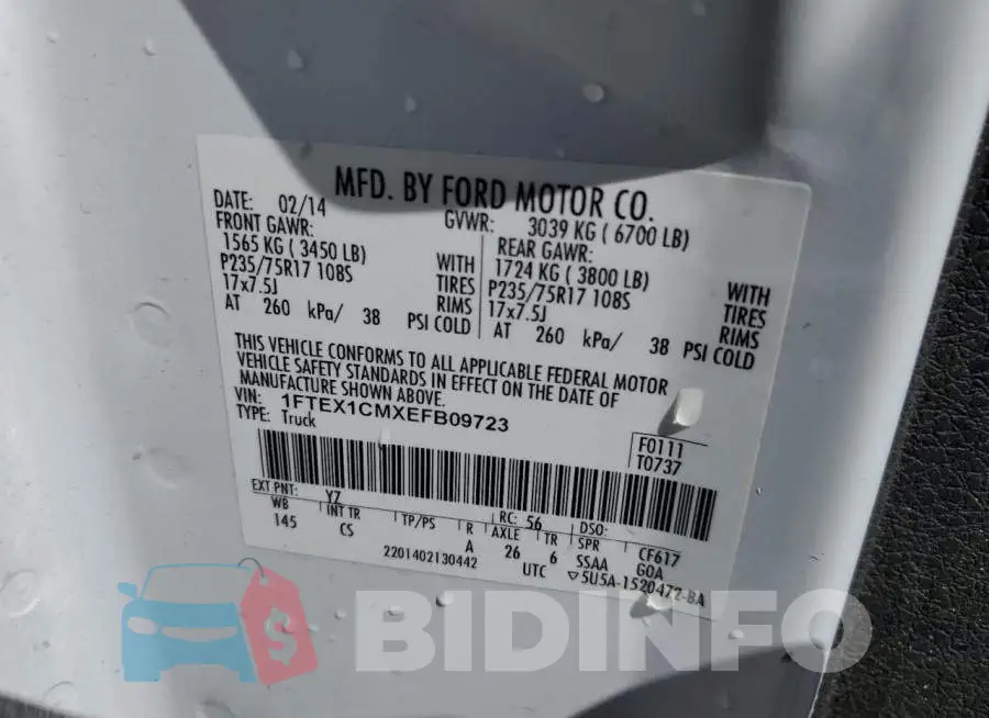 1FTEX1CMXEFB09723 Photo# 12
