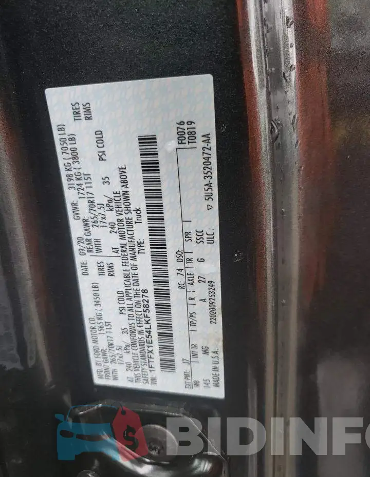 1FTFX1E54LKF58278 Photo# 12