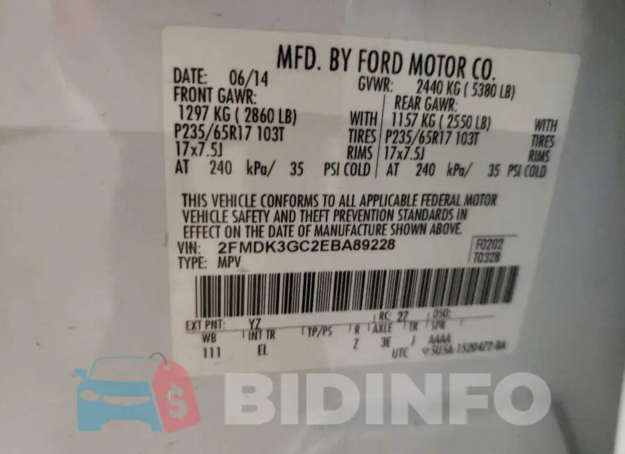 2FMDK3GC2EBA89228 Photo# 13