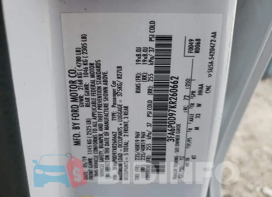 3FA6P0D97KR260662 Photo# 12