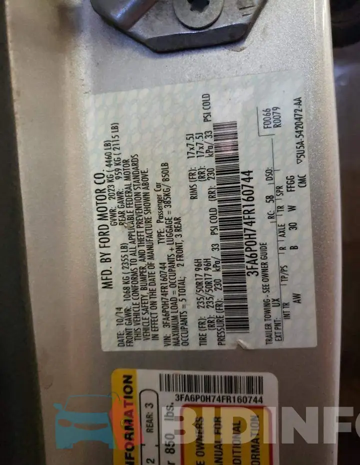 3FA6P0H74FR160744 Photo# 12