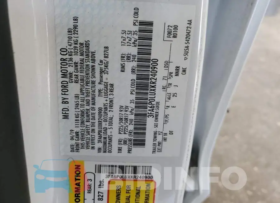 3FA6P0LUXKR240900 Photo# 13