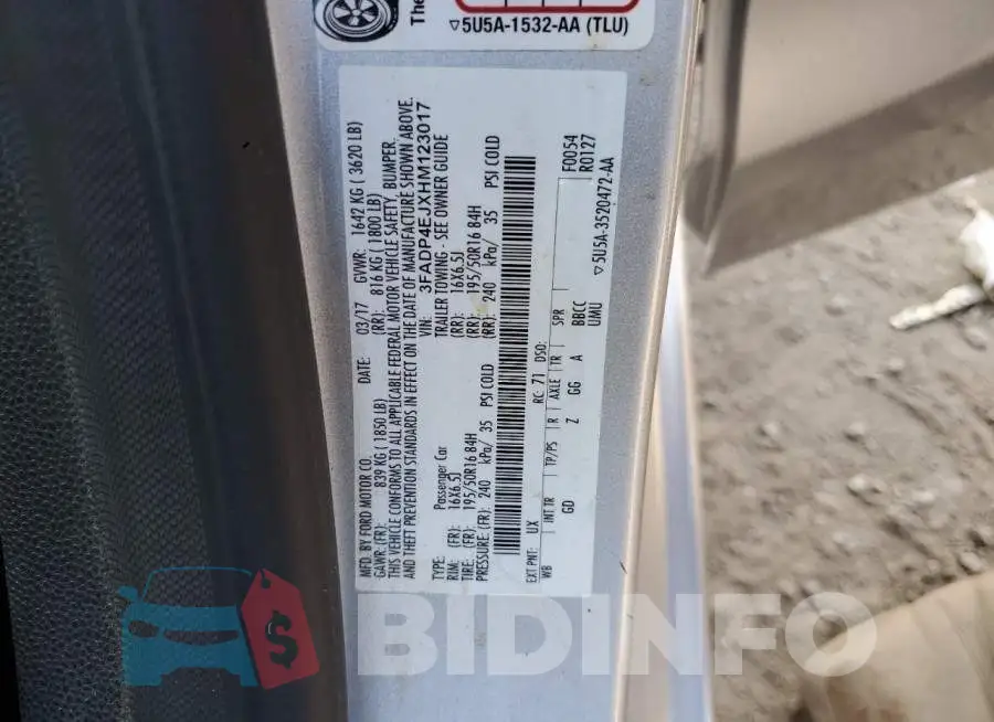 3FADP4EJXHM123017 Photo# 12