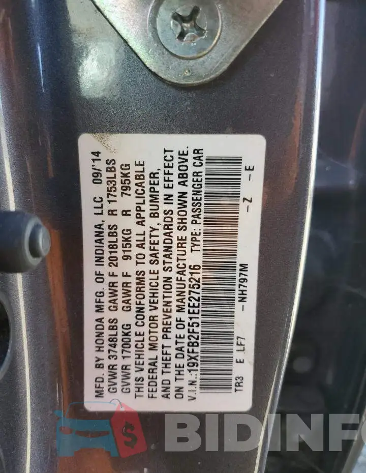 19XFB2F51EE275216 Photo# 12