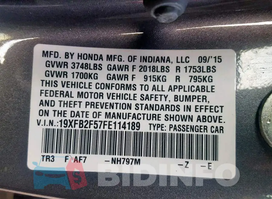 19XFB2F57FE114189 Photo# 10