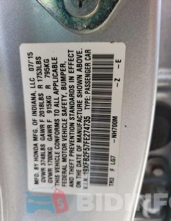 19XFB2F57FE274735 Photo# 13