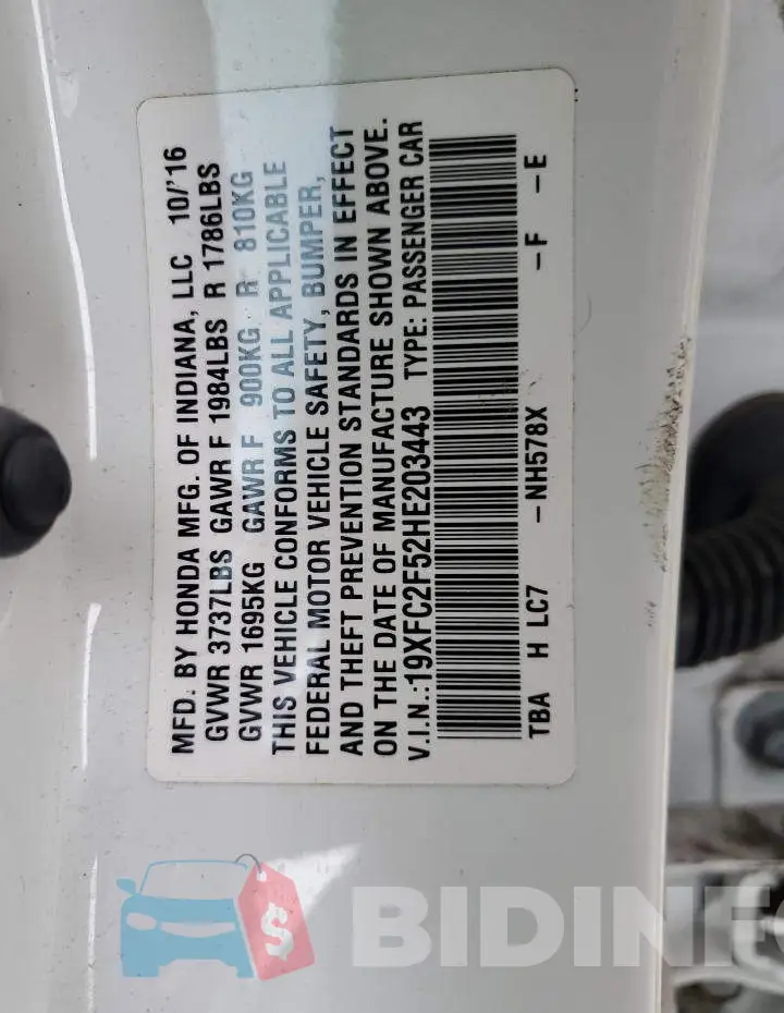 19XFC2F52HE203443 Photo# 12