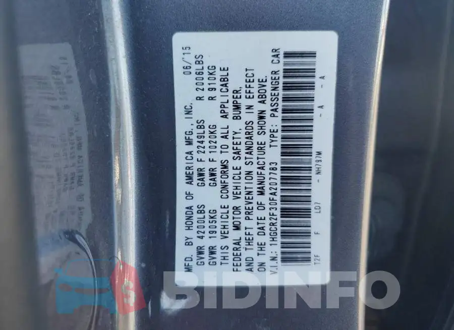 1HGCR2F30FA207783 Photo# 12