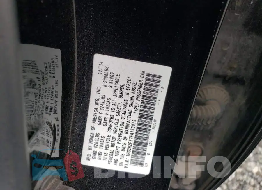1HGCR2F37EA163070 Photo# 12