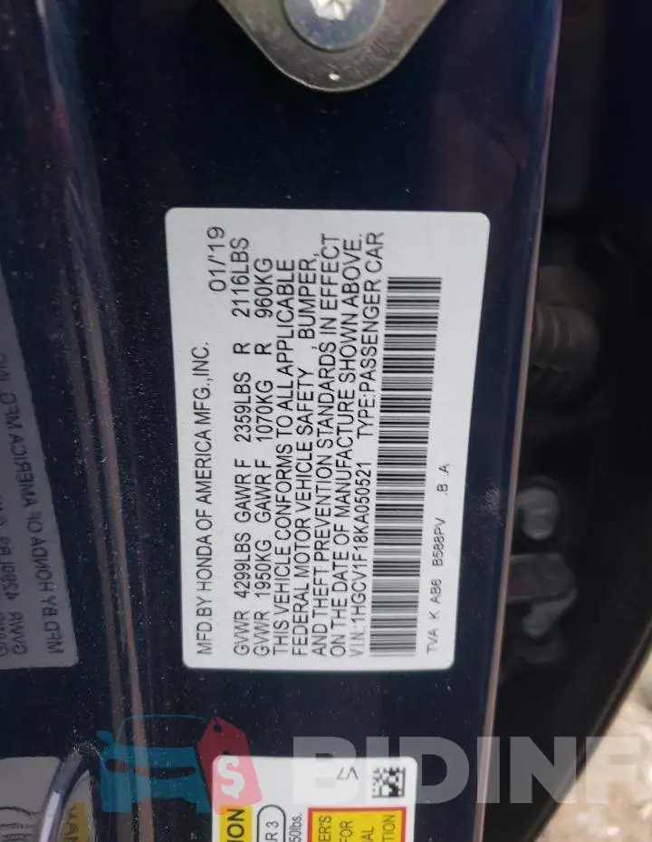 1HGCV1F18KA050521 Photo# 12