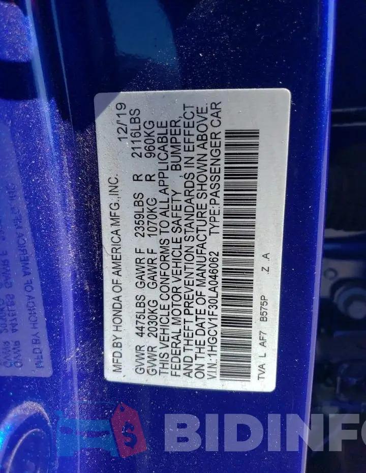 1HGCV1F30LA046062 Photo# 12