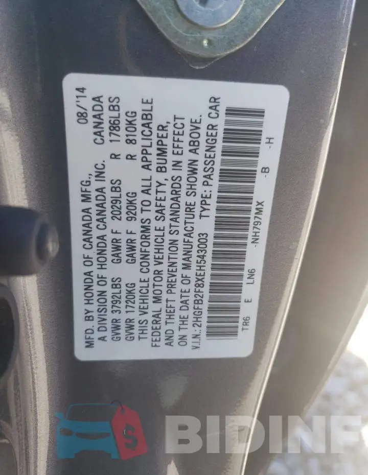 2HGFB2F8XEH543003 Photo# 12