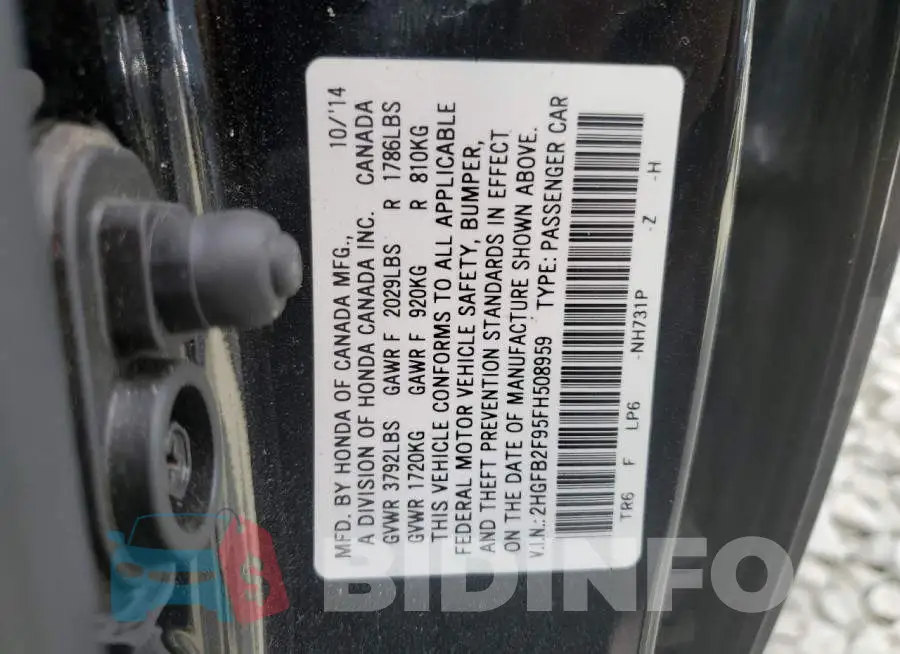 2HGFB2F95FH508959 Photo# 12