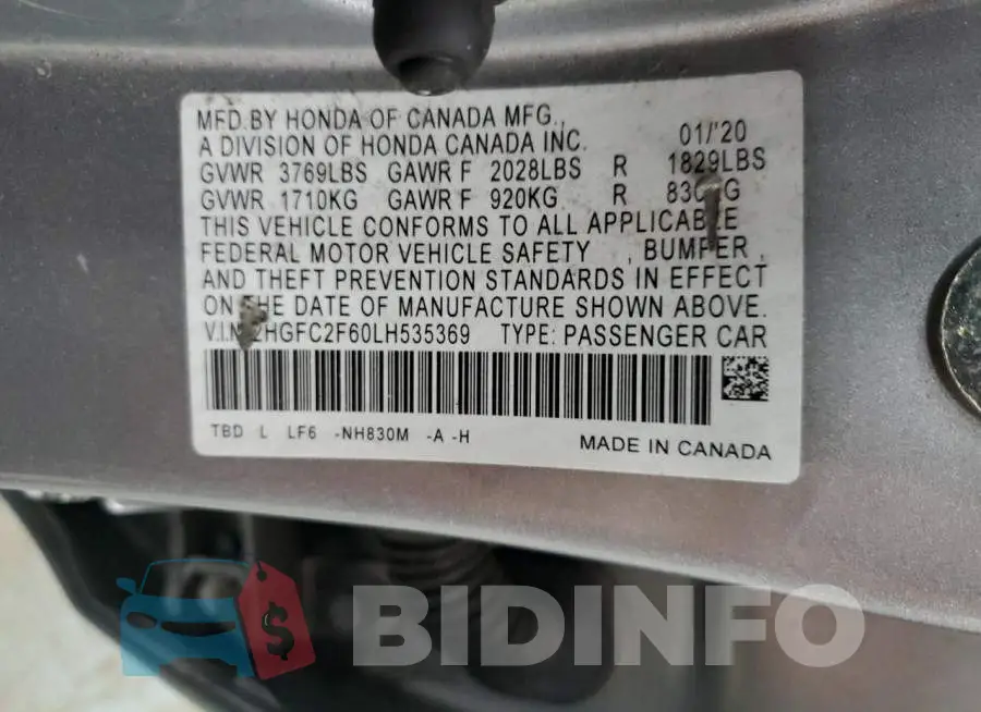 2HGFC2F60LH535369 Photo# 12