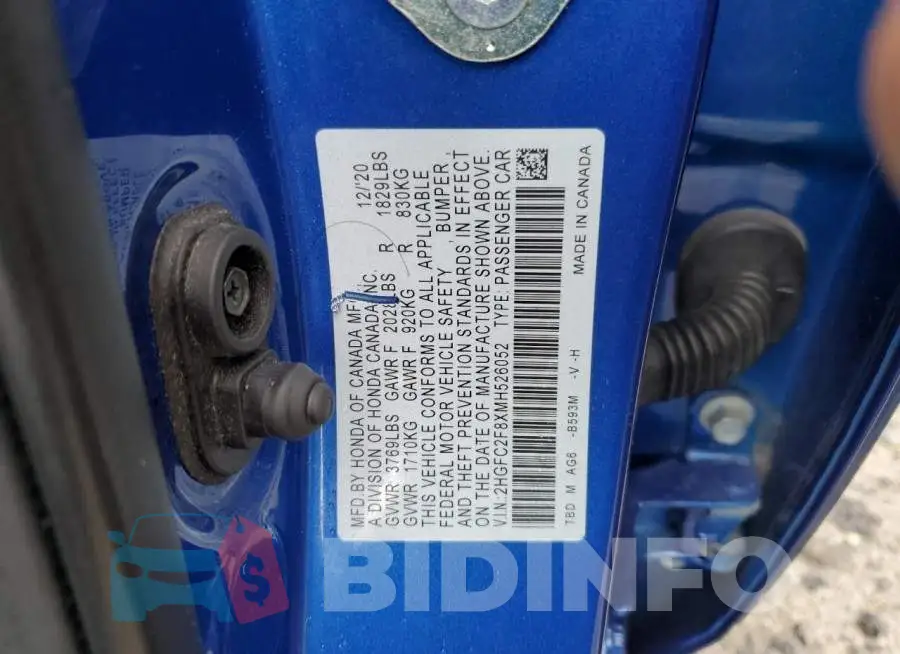 2HGFC2F8XMH526052 Photo# 12