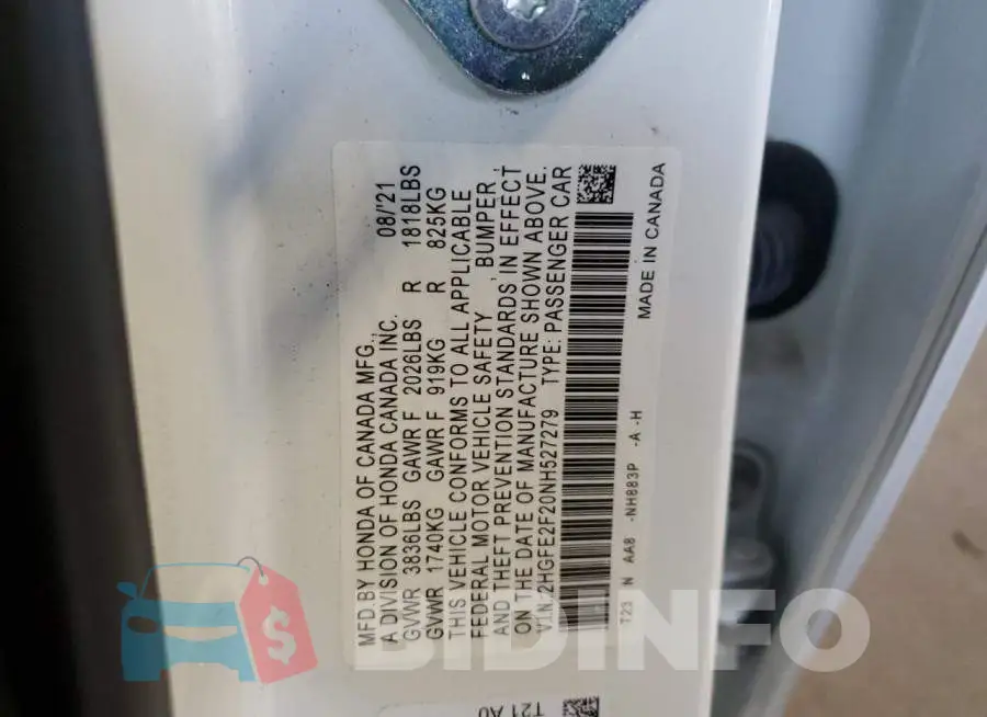 2HGFE2F20NH527279 Photo# 12