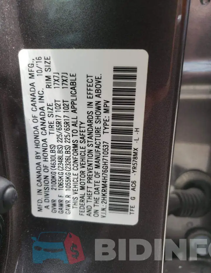 2HKRM4H76GH710537 Photo# 13