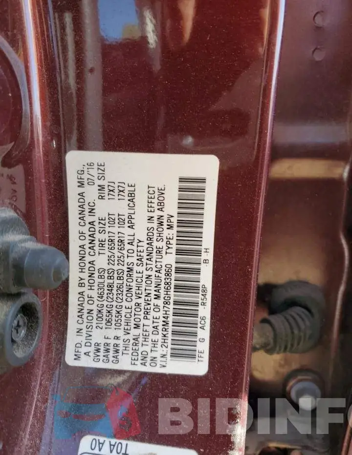 2HKRM4H78GH683860 Photo# 14