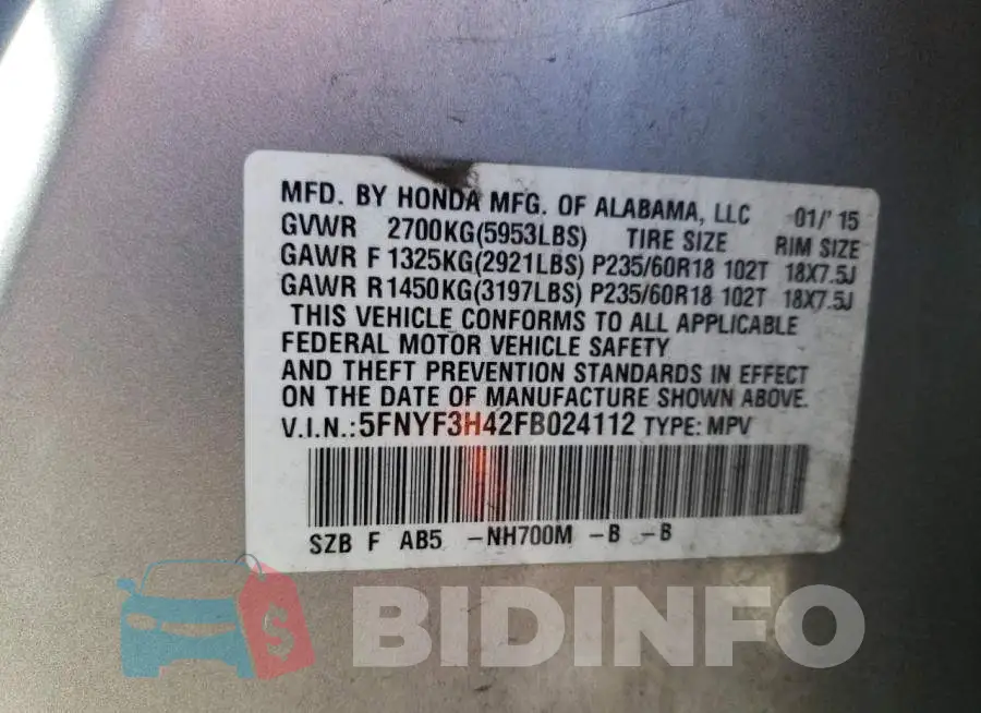 5FNYF3H42FB024112 Photo# 12