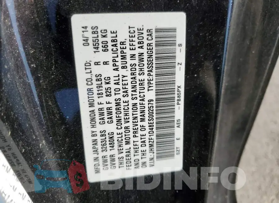 JHMZF1D48ES002579 Photo# 12