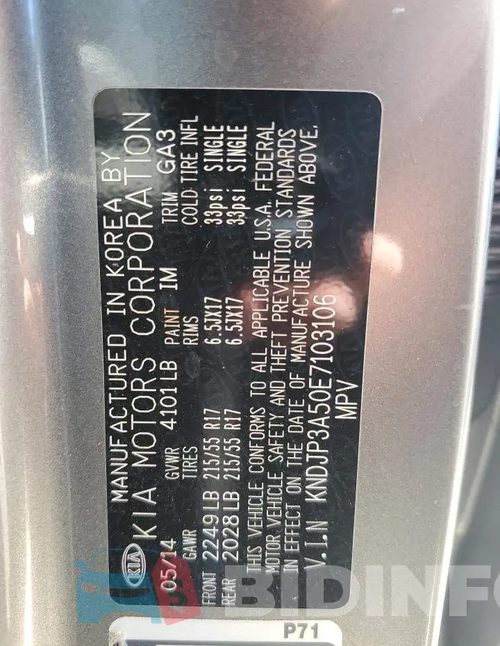 KNDJP3A50E7103106 Photo# 12
