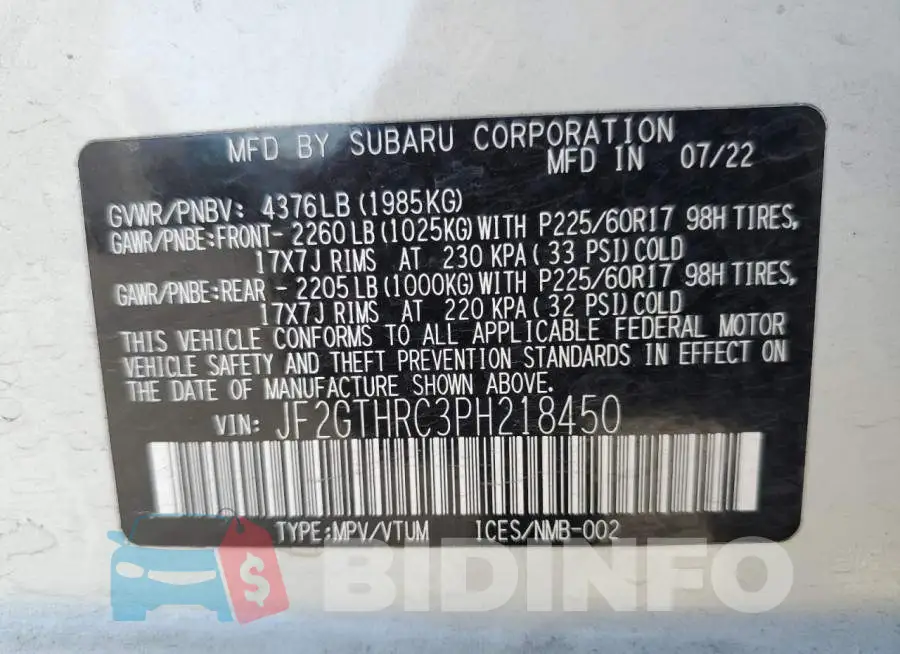 JF2GTHRC3PH218450 Photo# 12