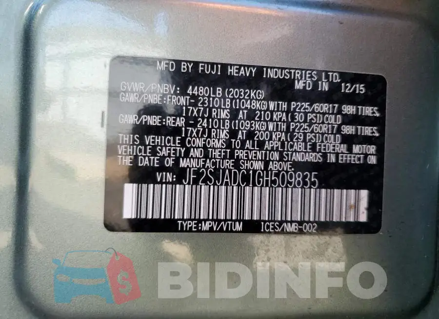 JF2SJADC1GH509835 Photo# 13