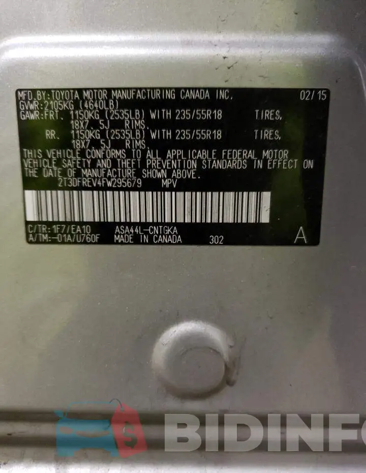 2T3DFREV4FW295679 Photo# 13