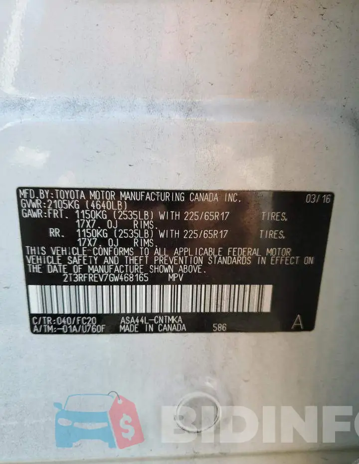 2T3RFREV7GW468165 Photo# 13