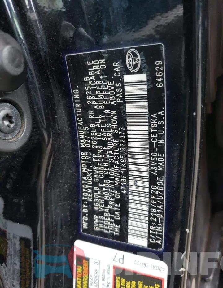 4T1BF1FK8FU922373 Photo# 12