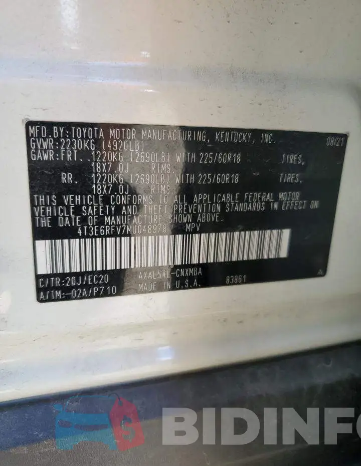 4T3E6RFV7MU048978 Photo# 12