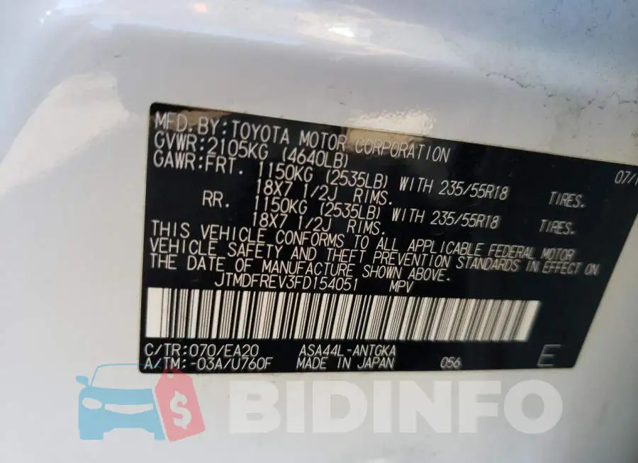 JTMDFREV3FD154051 Photo# 12