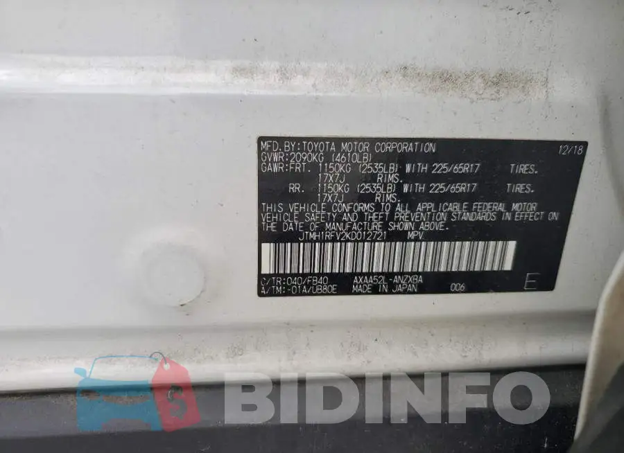 JTMH1RFV2KD012721 Photo# 13