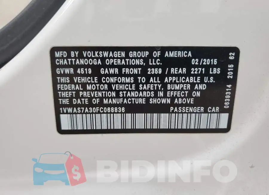 1VWAS7A30FC068836 Photo# 12