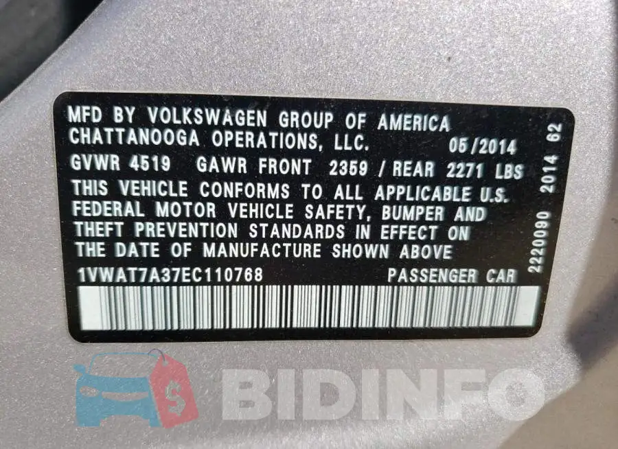 1VWAT7A37EC110768 Photo# 12