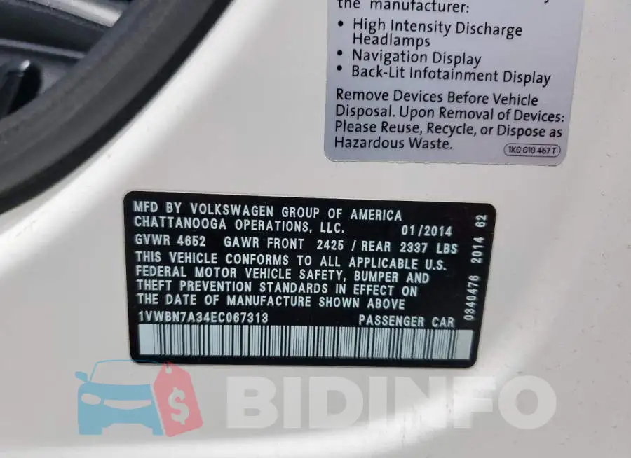 1VWBN7A34EC067313 Photo# 12